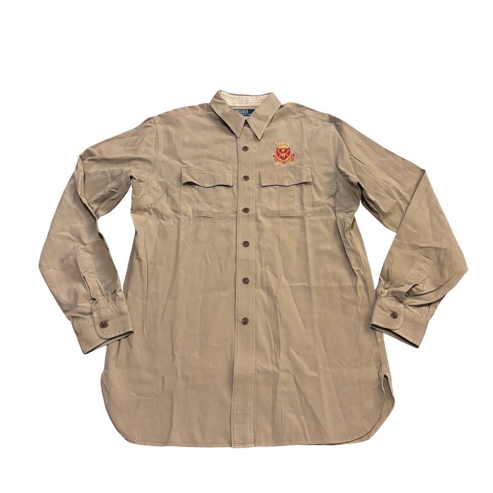 Polo Ralph Lauren Mens Khaki‎ Utility Shirt 67th Tournament Crest Size M Tan